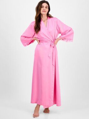 I.n.c. International Concepts Women's Lace-Trim Satin Robe Pink Size L  10556
